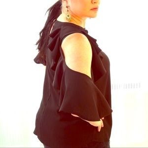 Black open ruffle sleeve Michael Kors blouse